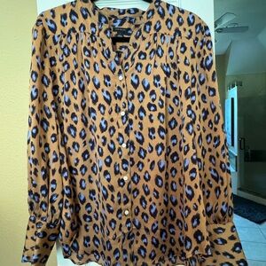 Ann Taylor Animal Print Blouse in Tan and Blue